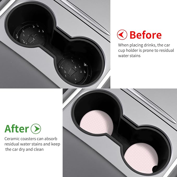 Cute Fashion Polka Dot Car Coasters 2 Pack for Cup Holders, 2.56 Inch Finger Notch Retro 70's Style Ceramics Heat Resistant Anti Slip Cork Base Car Drinks Coasters Auto Accessories-Pink