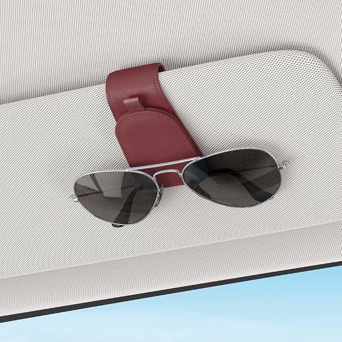 Sotfamily Sunglass Holder for Car Visor, Suede Cloth Magnetic Sunglass Organizer for Car Accessories, 2 Packs, Claret