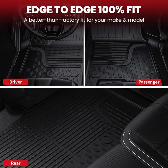LASFIT Floor Mats for 2002-2008 Dodge Ram 1500 Quad Cab, 2003-2009 for 2500/3500 Bench Seating, Not Fit Have 4X4 Shifter, All Weather TPE Custom Fit Car Mats Floor Liners 1st & 2nd Row, Black