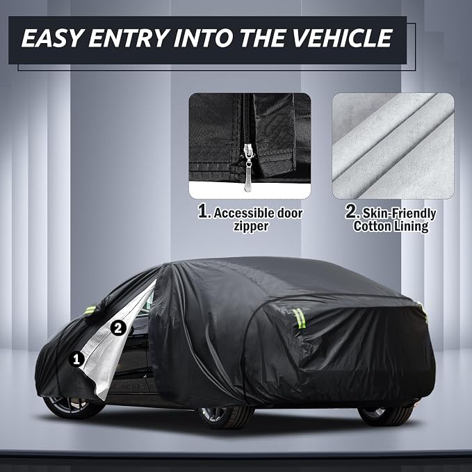 Migaven 6 Layers Car Cover Custom Fit for Model 3 Car Cover 2017-2026 Waterproof Full Exterior Cover Rain Snow Protection with Charging Port Ventilated Mesh Door Zipper