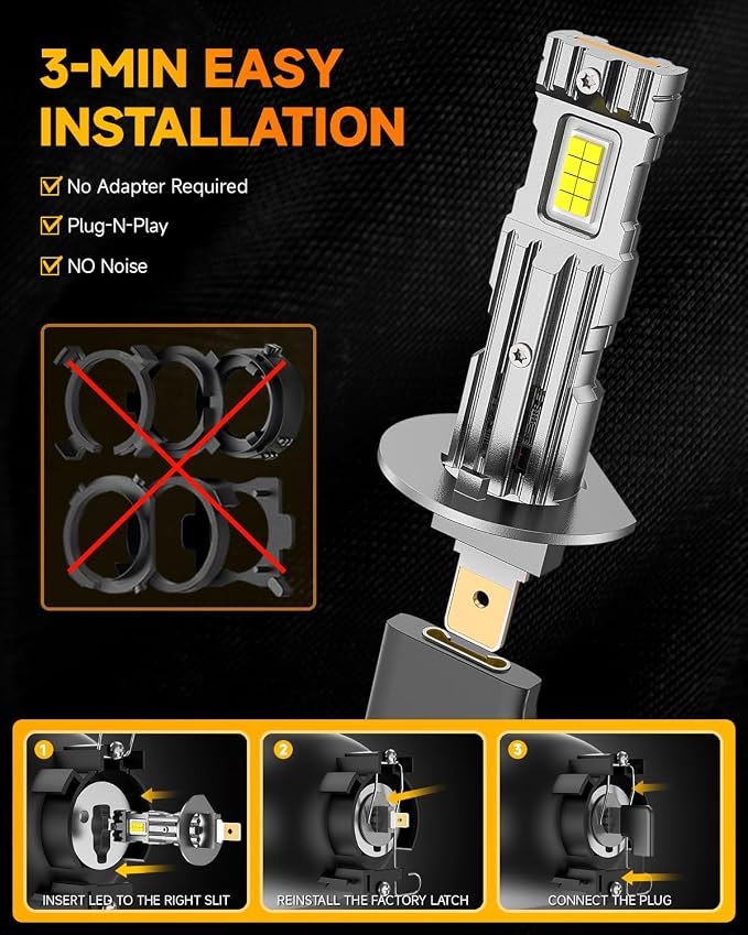 FORENNER 2026 Upgraded H1 Light Bulbs, 50000LM 900% Brightness, 6500K White Super Bright, 1:1 H1 Mini Size Fog Lights No Adapter Required Plug & Play, Canbus Ready, Pack of 2.