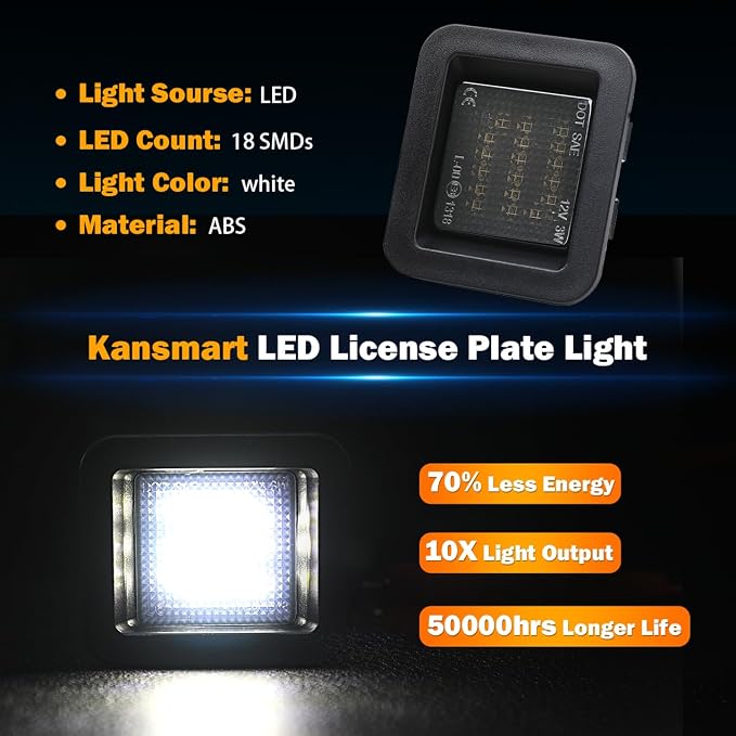 KanSmart LED License Plate Light for Ford F150 Raptor 2015-2022 Smoke Lens | 6000K LED, IP65 waterproof, smoke lens, tag lamp assembly, for 2015-2022 F150 Raptor accessories, rear bumper, plug play