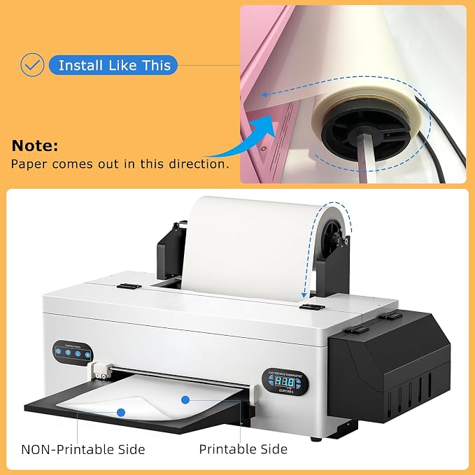 DTF Transfer Film Roll 13 Inch x 328 FT for Double-Side Matte Clear Pretreat Sheets, PET Heat Transfer Paper for Inkjet Printer Direct Print on T Shirts Textile
