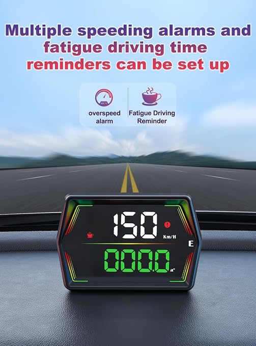 HUD Heads Up Display for Cars 2025 New Universal Digital GPS Speedometer LED Display with MPH Speed Compass Overspeed Alarm Fatigued Driving Alert,USB Cable Plug and Play for All Vehicle