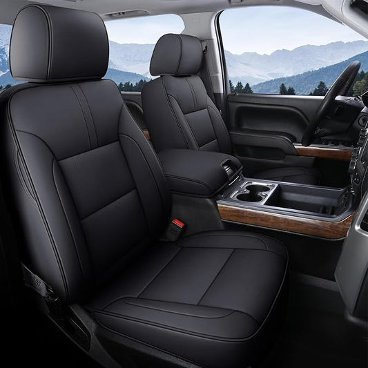 Coverado Chevy Silverado Seat Covers Full Set, Faux Leather Car Seat Covers Fit for 2014-2018 1500, 2015-2019 2500HD 3500HD Chevy Silverado GMC Sierra Crew Double Extended Cab (Black)