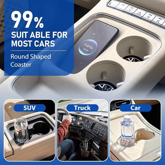 Funny Car Coasters for Cup Holders, 2 Pack Anti Slip Universal Silicone Coasters, 2.75" Car Wheels Coasters Interior Accessories for Women Men (Wheels)