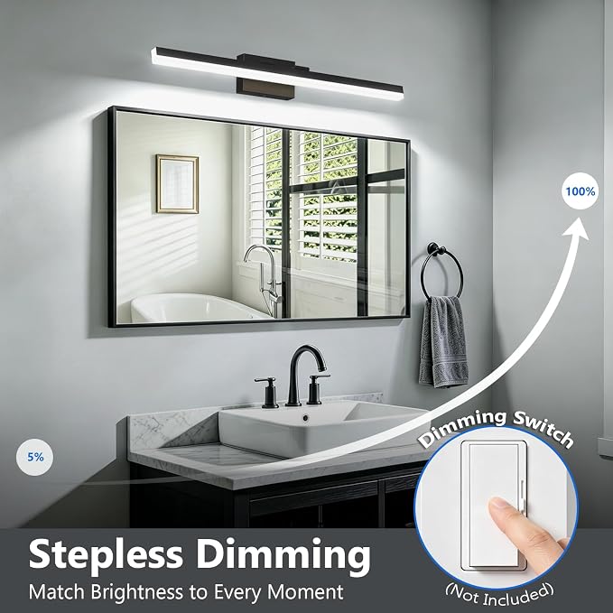 IZORRO Modern Bathroom Vanity Light 40 inch, Rotatable, 32W Dimmable Led Bathroom Light Fixture Over Mirror, Black Vanity Light Bar (Cool White 6000K)