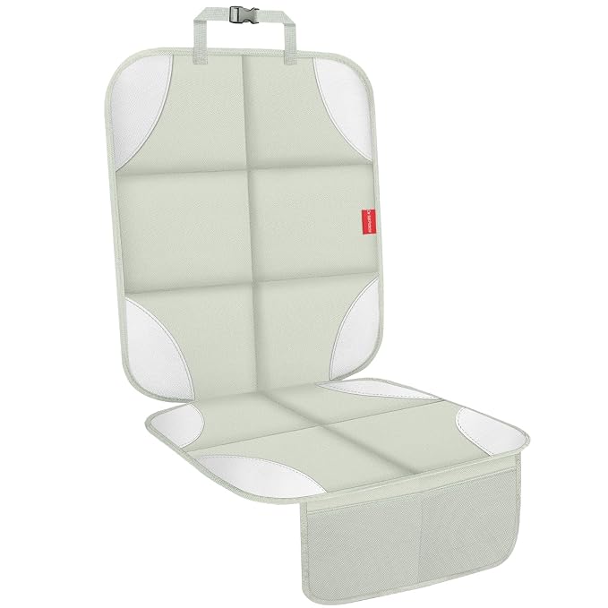 Car Seat Protector for Child Car Seat, 600D Fabric Safe Car Seat Cover with Upgraded Non-Slip Backing, Waterproof Seat Protector Under Baby Car Seat, 1PCS, Beige Grey