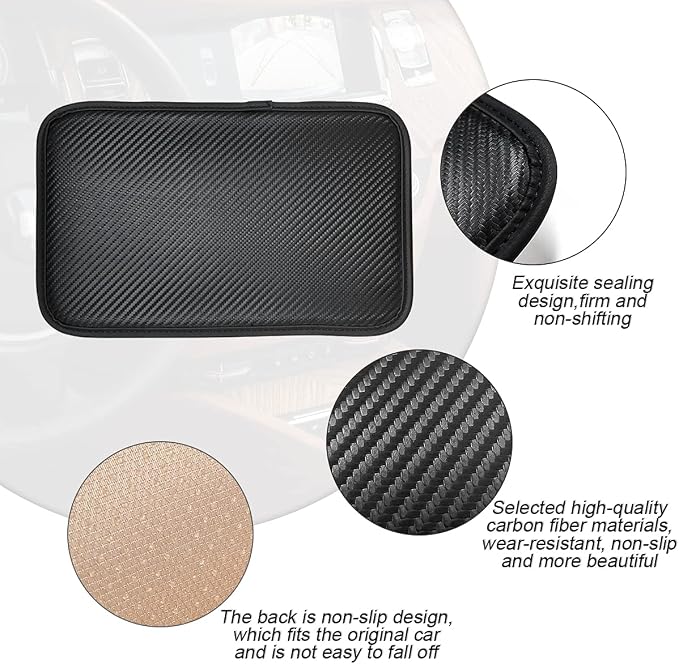 8sanlione Leather Center Console Cushion Pad, 11.4"x7.4" Waterproof Armrest Seat Box Cover Fit for Most Cars, Vehicles, SUVs, Comfort, Car Interior Protection Accessories (Black/Carbon Fiber)