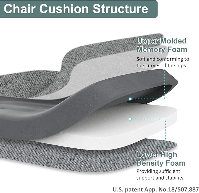 Shinnwa Kitchen Chair Cushions Set of 4, Patented Design Memory Foam Dining Chair Pads with Ties and Washable Cover, 4 Pack, 17" x 16" x 2", Dark Grey