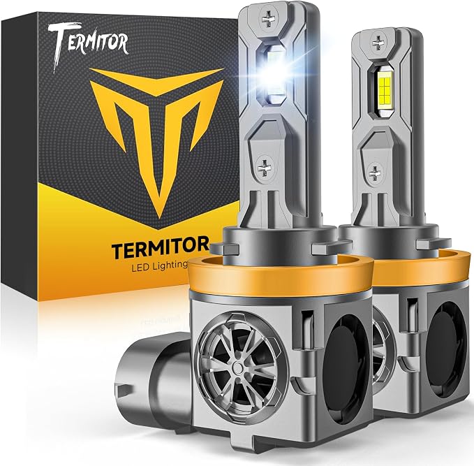 Termitor Upgraded H11/H9/H8 Light Bulbs, 146,000LM Brightness Driving Light | 6500K White H11/H16 Fog Light Bulbs Real 1:1 Halogen Mini Size, 85000+ Hours Lifespan, CANBUS Ready, Plug N Play, Pack of 2