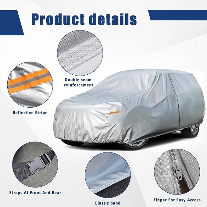 Kayme 6 Layers Hatchback Car Cover Custom Fit for Dodge Grand Caravan (1996-2020), Waterproof All Weather for Automobiles,Rain Sun UV Protection.Silver