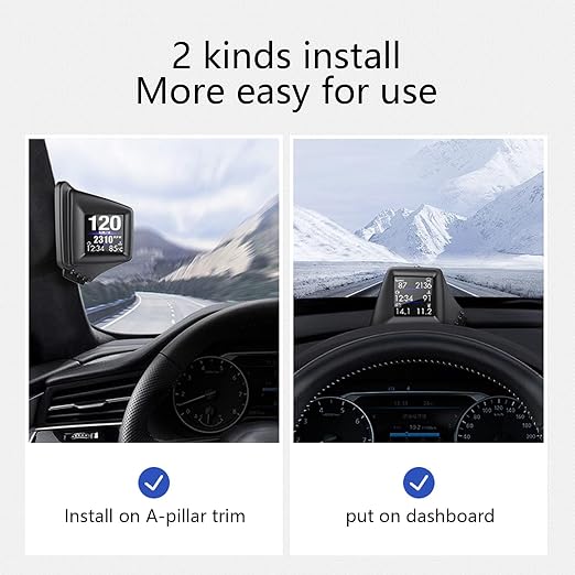 Head Up Display, Car HUD P8, OBDII & GPS Dual System, The 1st Model in The Market Can be Installed on A-Pillar Trim, Only Works on Most 2008+ Cars