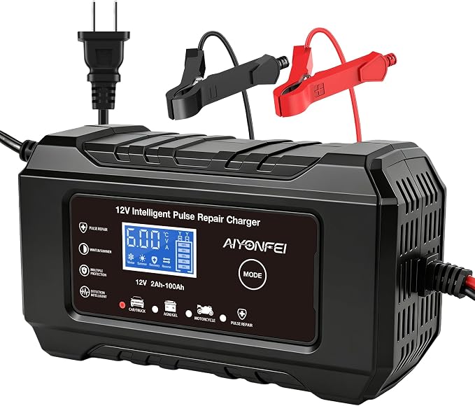 6A 12V Car Battery Charger Smart Maintainer Trickle Charger, Black | Smart Battery Desulfator, Temperature Compensation, for Car Truck Motorcycle, Lawn Mower Marine