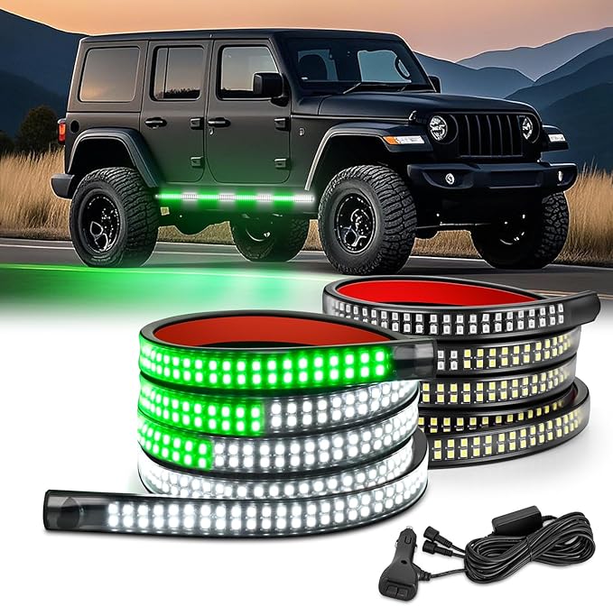 Nilight 2PCS 70 Inch Emergency Strobe Light Strip 1125 LED Running Board Lights Green White Flexible Side Flashing Warning Caution Safety Waterproof for Truck Construction Vehicles Pickup