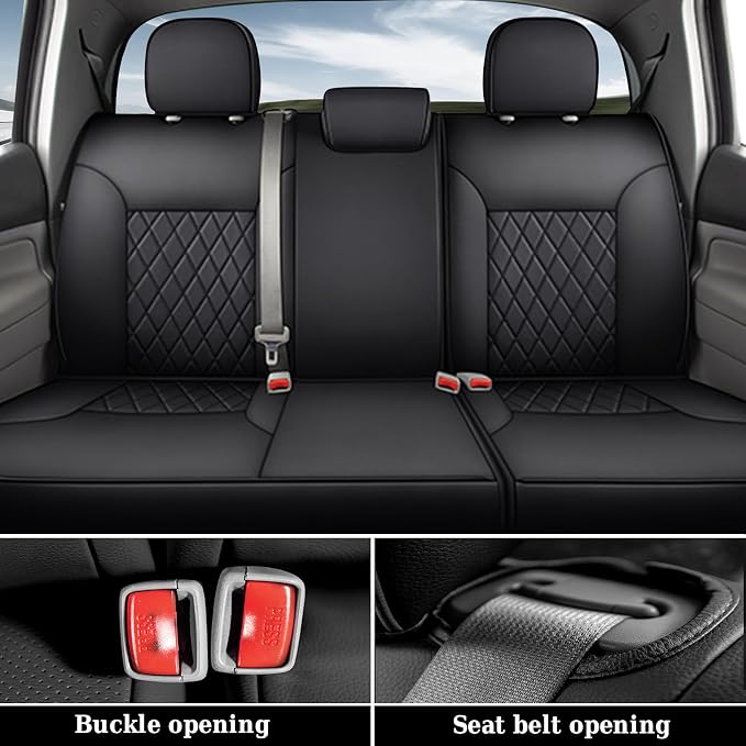 Coverado Tacoma Seat Covers Full Set, Faux Leather Seat Covers Custom Fit for 2005-2023 Toyota Tacoma Double/Crew Cab Base Prerunner SR5 Limited TRD Sport Interior Covers (Black)