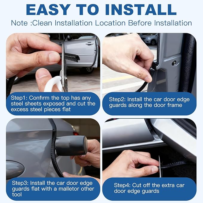 REGUICORP 20Ft (6.1m) Car Door Edge Guards, U-Shaped Black Car Door Protector, Automotive Door Entry Guard Fit for Most Vehicles, Built-in Metal Clips, No Need Adhesive, Easy to Cut