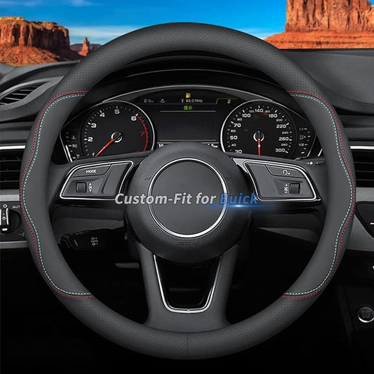 Deer Route Custom-Fit Leather Car Steering Wheel Cover for Buick, A-Style, Non-Slip, Breathable
