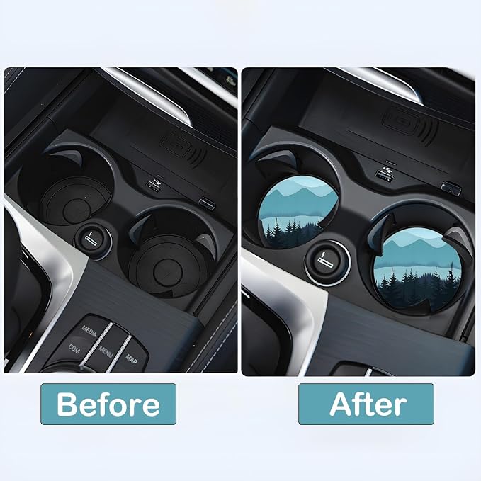 Car Cup Holder Coasters, 2 Pack – 2.75" Universal Auto Anti-Slip Insert Coaster, Rubber Car Coasters, Personalized Car Accessories for Women & Men (Adventure Awaits)
