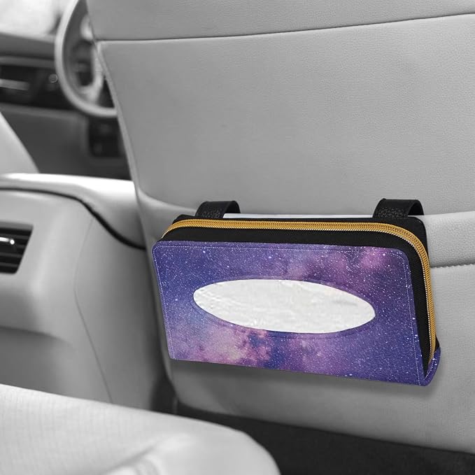 Purple Starry Night PU Leather Car Tissue Holder for Car Automotive Sun Visor Tissue Box Holder Car Accessories for Women & Men