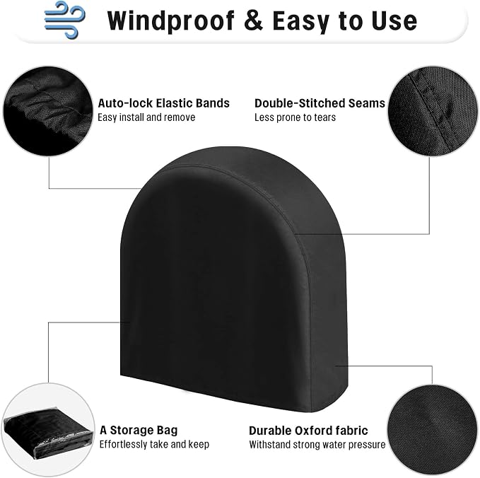 OutdoorLines Waterproof Tire Covers Set of 4 | UV Proof Trailer Wheel Cover for RV Jeep Trailer Camper Van Truck, Universal Tire Covering Fits Diameters 24"-26", Black