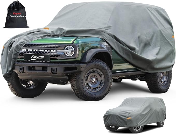 Kayme Heavy Duty Car Cover Custom Fit Ford Bronco 4 Door, Big Bend, Badlands, Outer Banks, Wildtrak, Raptor (2020-2025), Full Exterior Covers Waterproof All Weather, Sun Rain UV Protection.