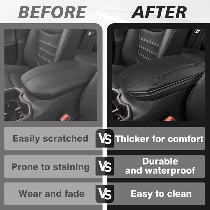 Muslogy Center Console Armrest Cover Fit for Toyota RAV4 2019-2025 Accessories, Comfort Armrest Pad Console Lid Cushion Vegan Leather 1-Inch Extra Thick