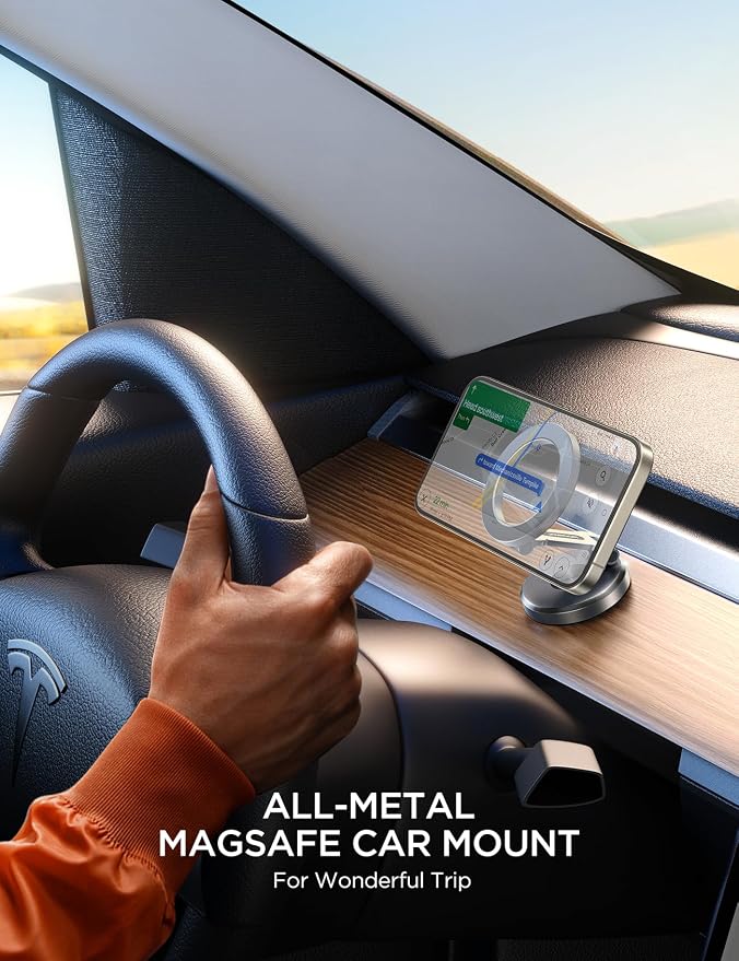 All-Metal MagSafe Car Mount, 360° Rotation Magnetic Car Holder, Space Gray | Strong Magnets Car Phone Holder for Car Dash, Car Accessories for Women Men, Car Mount for iPhone 17 Pro Max Air 16 15 14 13