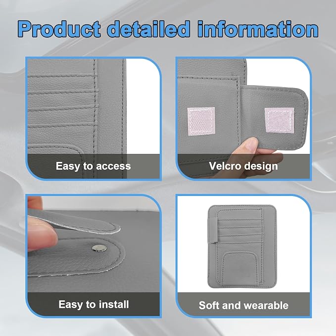 Augeny Car Sun Visor Organizer, Small Auto Visor Organizer and Storage, Registration and Document Holder, Vehicle Accessories for Sunglasses, Document, Card, Pen, Driver License (Gray)