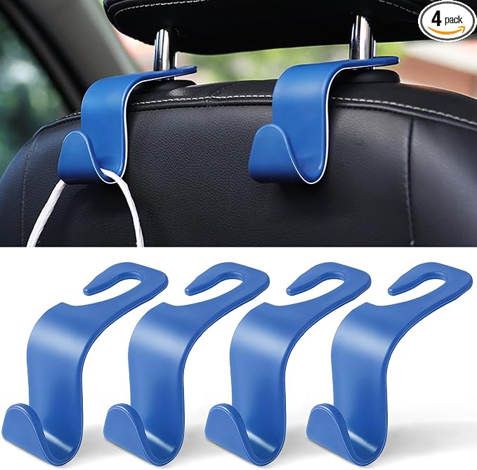 LivTee Car Seat Headrest Hook, Car Headrest Hidden Hook, 4 Pack Universal Auto Car Back Seat Hook Organizer for Purse Coat, Car Interior Accessories (Blue)