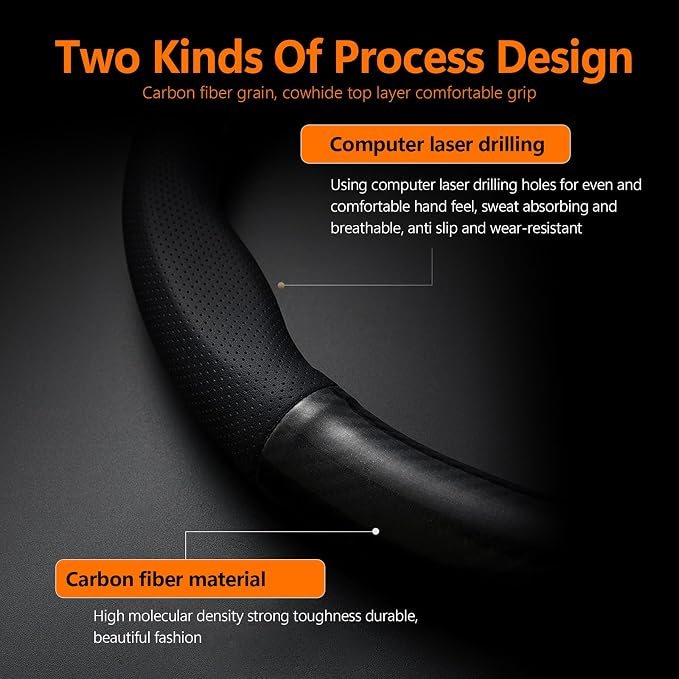 QODOLSI 1 Pack Car Breathable Steering Wheel Cover, Wear -Resistant Steering Wheel Sleeve, Carbon Fiber Non-Slip Steering Wheel Protector, Four Seasons Universal Steering Wheel Set (Black #D -Shaped)