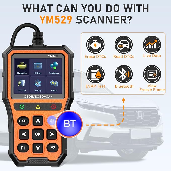 AMTIFO OBD2 Scanner Bluetooth Diagnostic Tool - iOS/Android Compatible, Real-Time Data, Battery Tester, Plug and Play, Emissions Readiness for Car Owners & Mechanics