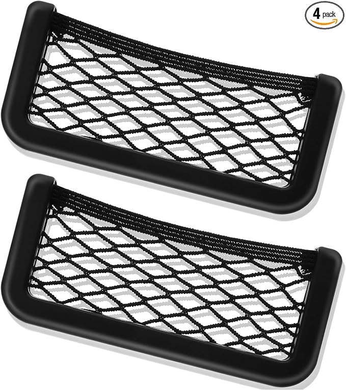 Frienda 4 Pcs Boat Storage Net Bag, ABS Plastic Car Framed Mesh Net Holder, Phone & Cargo Organizer with Screws for Auto, Rv, Boat, Pontoon, Truck Pocket Storage (6.7 x 3.15 Inch)