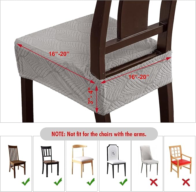 Waterproof Stretch Seat Covers,Dining Room Chair for 2 Set Removable Washable Chair Slipcover Protectors,No Rear Covers,Light Grey