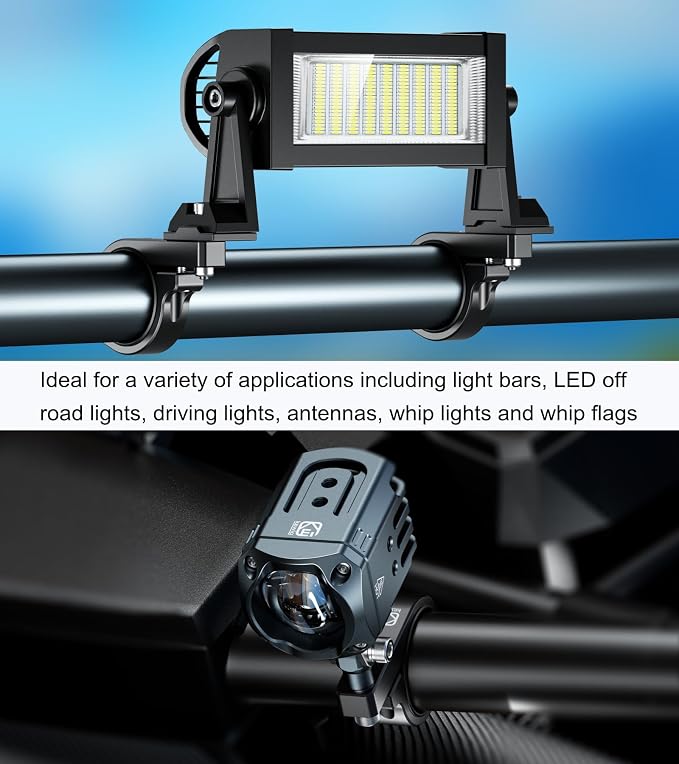 BRCOVAN 2PCS, Metal Light Bar Mounts, Off-Road LED Light Mounting Bracket | Fit for Round Rails / Roll Cage Bars 1.5" 1.75'' 1.85" 2'' 2.1" in Diameter, for Motorcycle ATV UTV Car Boat Truck