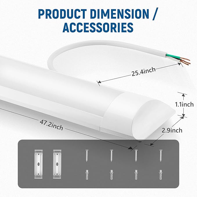DAKASON 4-Pack 4FT LED Closet Light Fixture, 4-Foot Flush Mount Garage Ceiling Lighting 36W 4320lm, 48in Flat Panel Lights Hardwired for Basement, Kitchen, Utility, 3/4/5000K No Plug