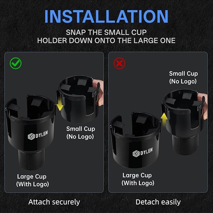 DYLEN Car Cup Holder Expander, 2 in 1 Cup Holder Adapter Extender for Car with Expandable Insert, Fits Yeti, Hydroflask and Other Large Water Bottles & Mugs in 2.2"-4.6" (10-46oz)