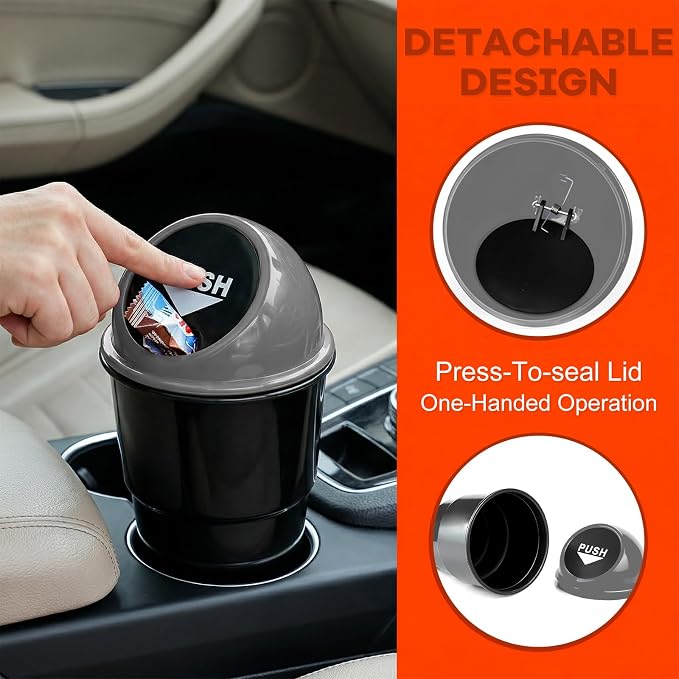 Cup Holder Trash Can for Car, Leakproof Vehicle Back Seat Garbage Can Mini Portable Trash Bin with Lid, Universal Smellproof Cup Holder Garbage Bin for Cars Trucks SUVs (Gray)