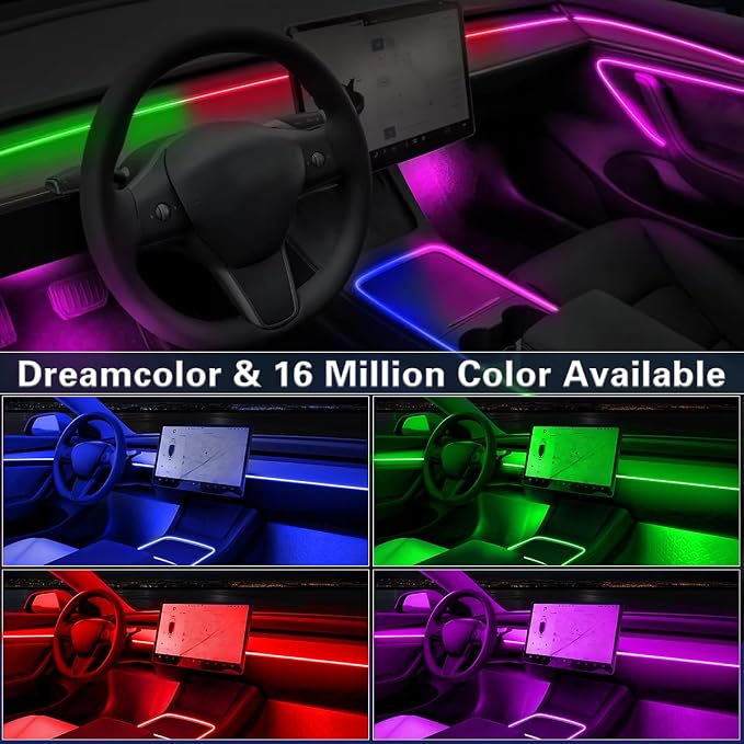 Acrylic Interior Car Lights APP Control, 6 in 1 Car Ambient Lighting Kit | Dreamcolor & 210 modes, Light Uniform and Soft, Wireless APP Control Inside Car Accessories