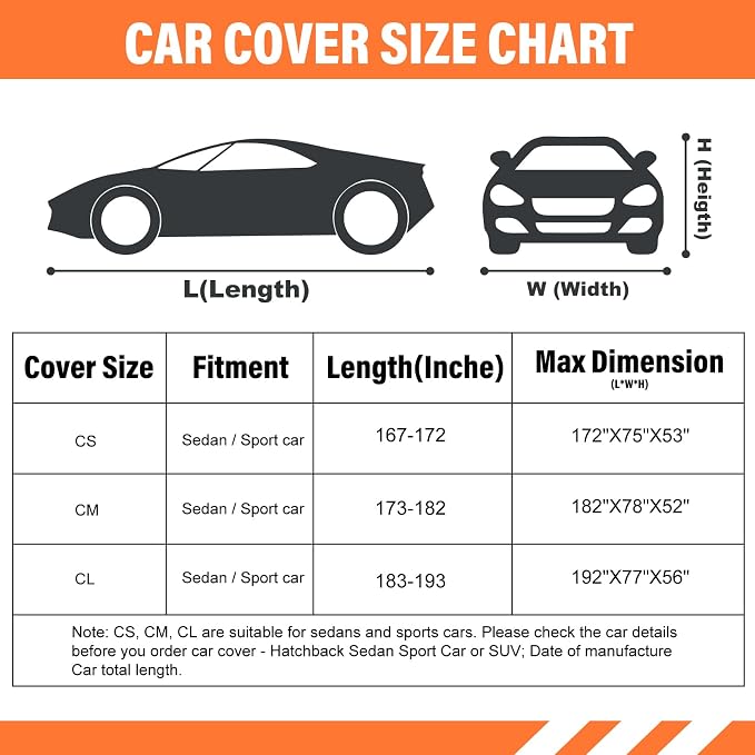 Car Cover Waterproof All Weather, Coverado Outdoor Full Exterior Covers Soft Cotton Backing Rain Uv Hail Protector Car Cover with Invisible Mirror Pocket Universal Fit for Mercedes etc (183"-193")