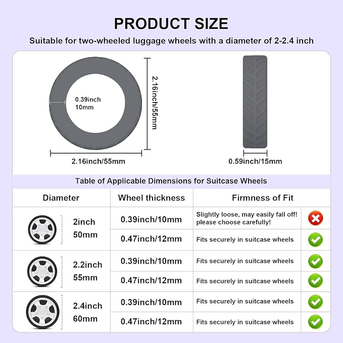 8Pcs Luggage Wheel Covers,Fits 2-2.4'' Suitcase Wheel,Dark Blue | Carry On Luggage Wheels Protector,Upgraded Luggage Travel Accessories,Helps reduce daily rolling noise and surface wear.
