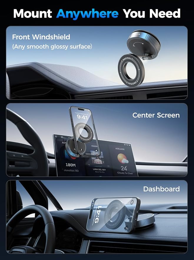 Magnetic Car Phone Holder for Magsafe, Nano Gel 360°Adjustable Vacuum Phone Holders for Your Car,[108+LBS Suction & 2800gf Magnetic] Car Phone Mount for iPhone 17/16/15/14/13/12 Series & Android