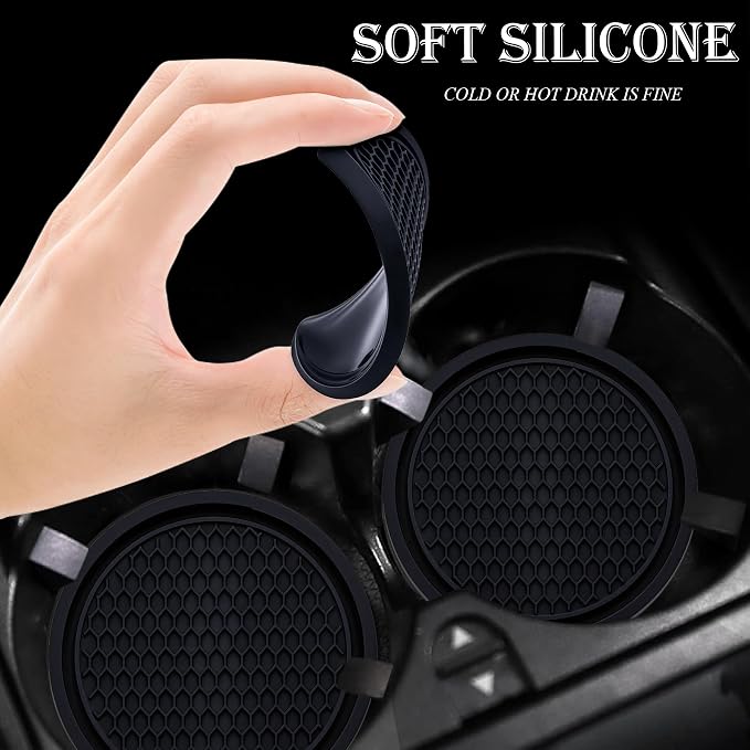 2PCS Car Cup Holder Coaster, Universal Auto Non-Slip Cup Holder Coaster, 2.75In Universal Non-Slip Recessed Car Interior Accessories (Black)