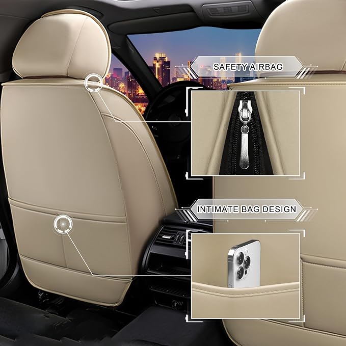 CTDS Car Seat Covers for Honda Civic 2000-2026, Stylish Sport Seat Cover, Premium Nappa Leather Car Seat Cover. Automobile Seat Covers Sets.(Luxury 2 Seats/Beige)