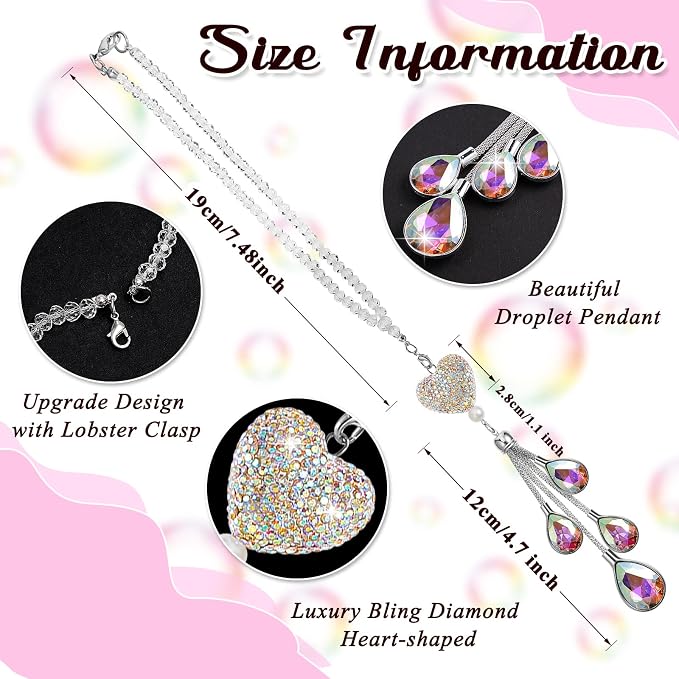 Frienda Bling Car Rear View Mirror Accessories for Women Gift Cute Heart Crystal Hanging Charm Diamond Decoration Lucky Interior Ornament Pendant(7.5 Inch,AB Color)