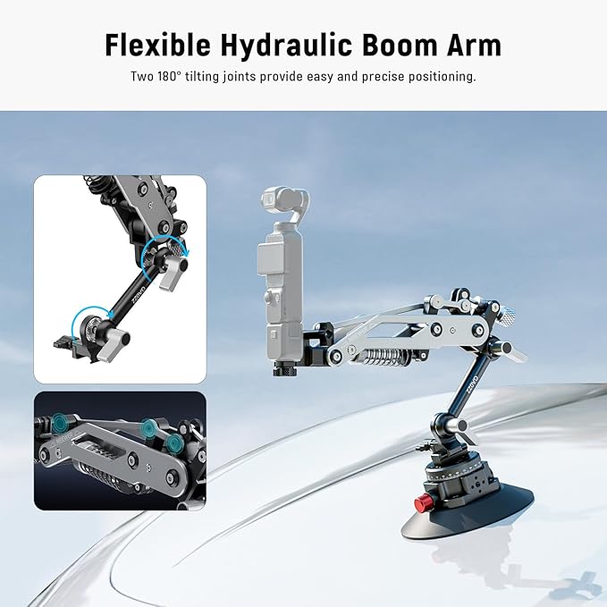 NEEWER GA022 Vacuum Suction Cup Car Action Camera Mount Hydraulic Boom Arm | NATO Rail, Compatible with DJI Osmo Pocket 3 4 Xtra Muse Action 5 Pro 6 Insta360 Luna Ultra X5 X4 GoPro Hero13 Adapter Holder