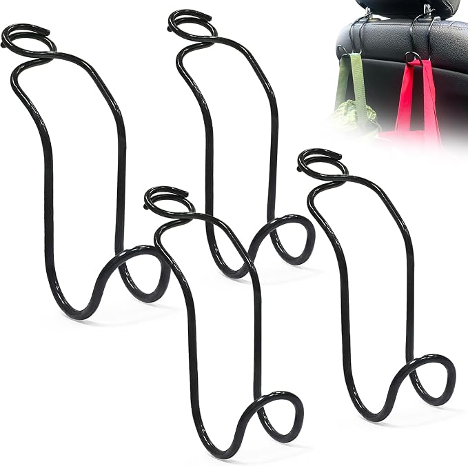 Car Headrest Hooks 4 Pack Universal Purse Holder for SUV Truck - 4 * Large | Heavy Duty Car Seat Back Storage Organizers Interior Accessories for Women Men Automotive Travel Essentials Auto Stuff