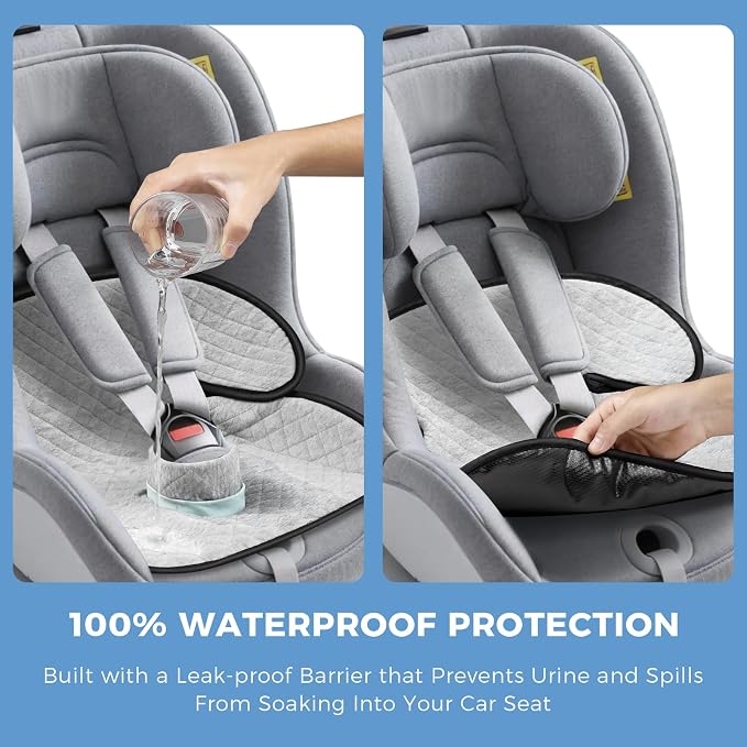 Potty Training Car Seat Protector, 2 Pack Waterproof Piddle Pads Carseat, 100% Leak-Proof Machine Washable Car Seat Liner, Non-Slip Crash-Test Approved Cover for Toddlers (Gray)