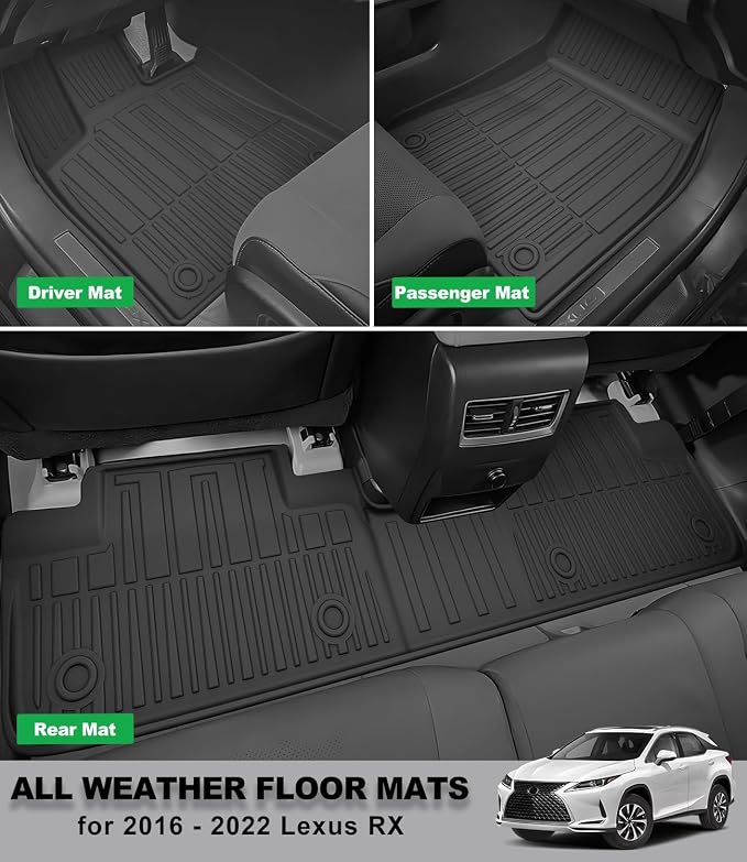 Floor Mats & Trunk Liner for Lexus RX RX350/RX450h 2016-2022 (Not for RXL) - Custom Fit TPE All Weather Car Accessories