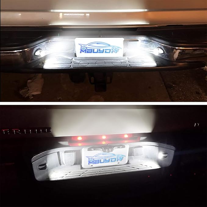 LED License Plate Light Lamp Assembly Chrome Housing Compatible with 1999-2013 Chevy Silverado GMC Sierra Suburban Avalanche Tahoe Yukon 6000K White, Pack of 2